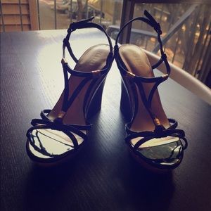 Black patent & cork wedge heels